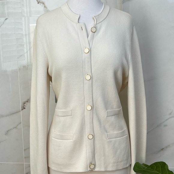 TALBOTS | Classic Cardigan in Cream with Gold Tone Buttons| Size L - Picture 1 of 4